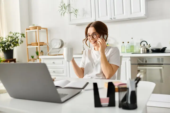 Middle aged woman talking to QuickMD telehealth services