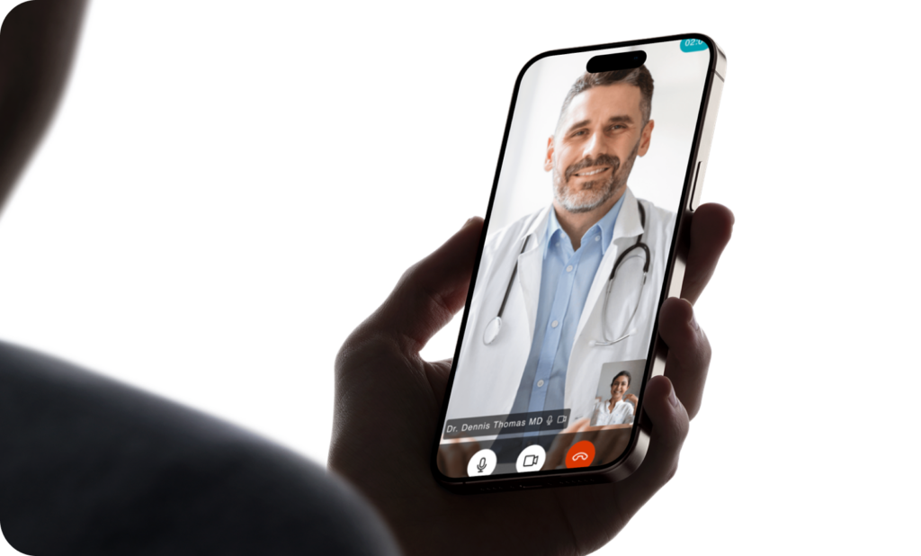 Person on telehealth call with QuickMD