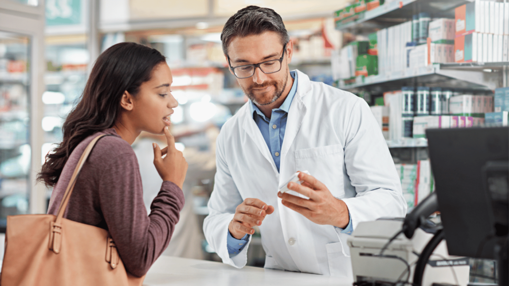 Pharmacist discussing tirzepatide side effects with a patient