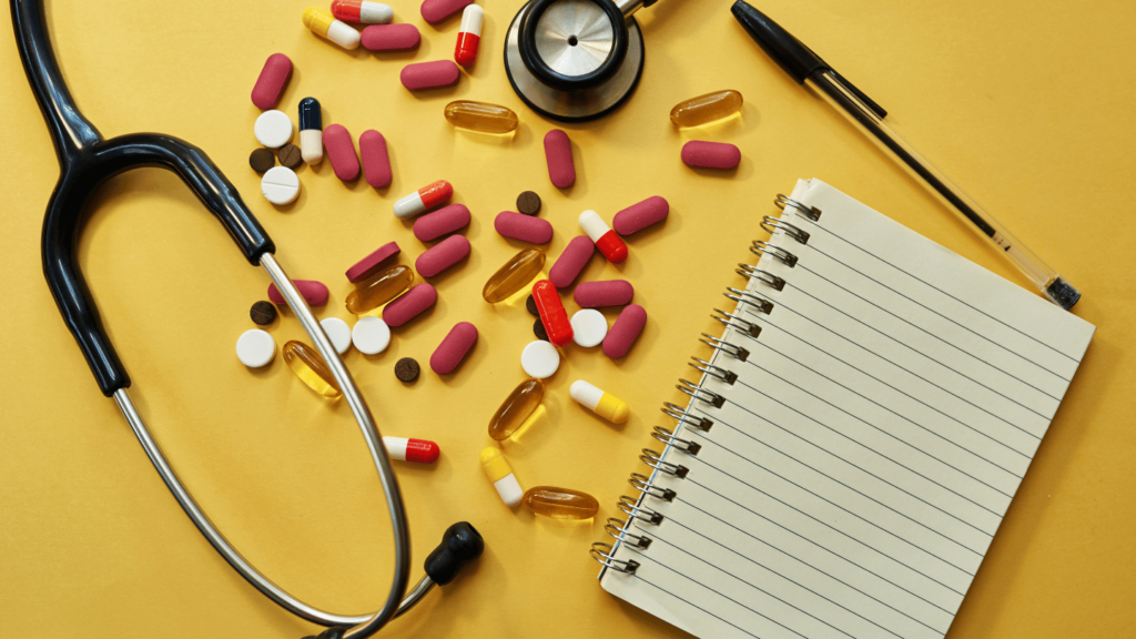 Pills and a stethoscope, representing opioid addiction treatment with Suboxone