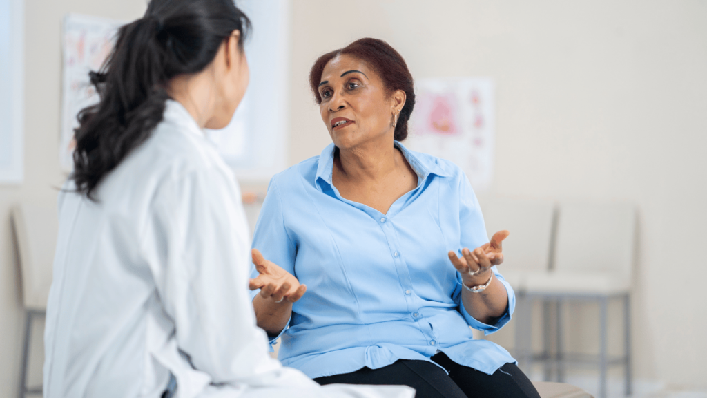 Woman asking her doctor what happens when she stops taking Mounjaro