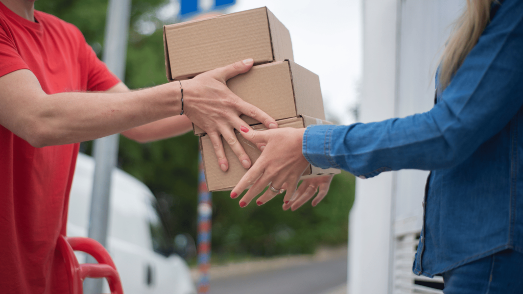 Man delivering Wegovy to a woman's door