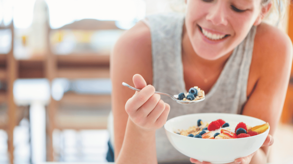 Woman practicing mindful eating