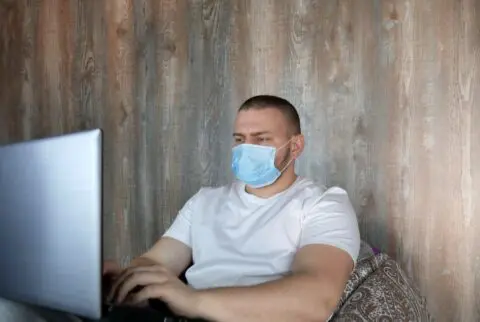 Man receiving online asthma treatment