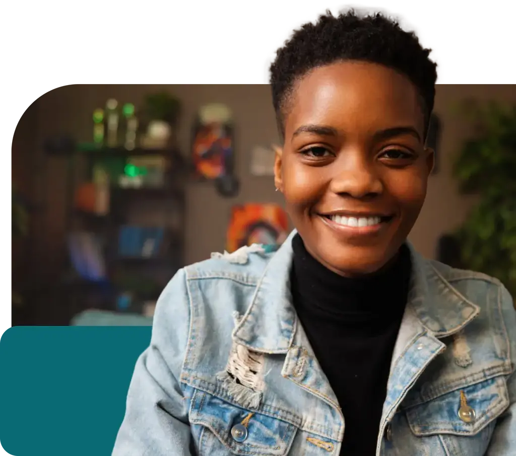 African american woman sitting in a room on an online counseling call